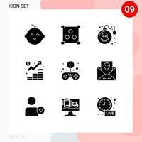 User Interface Pack of 9 Basic Solid Glyphs of solid free game marketing growth Editable Vector Design Elements