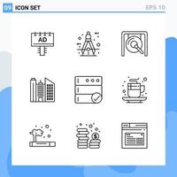 iconos de estilo moderno de 9 líneas delinean símbolos para uso general signo de icono de línea creativa aislado sobre fondo blanco paquete de 9 iconos vector