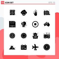 Collection of 16 Vector Icons in solid style Modern Glyph Symbols for Web and Mobile Solid Icon Sign Isolated on White Background 16 Icons