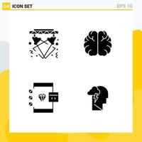 Pack of 4 Modern Solid Glyphs Signs and Symbols for Web Print Media such as disco app electricity education coding Editable Vector Design Elements