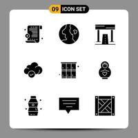 9 Black Icon Pack Glyph Symbols Signs for Responsive designs on white background 9 Icons Set vector