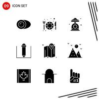 colección de 9 iconos vectoriales en estilo sólido símbolos de glifo perfecto de píxel para web y móvil signos de icono sólido sobre fondo blanco 9 iconos fondo de vector de icono negro creativo