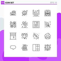 User Interface Pack of 16 Basic Outlines of flower hospital field health building Editable Vector Design Elements