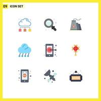 Pictogram Set of 9 Simple Flat Colors of digital night building moon climate Editable Vector Design Elements