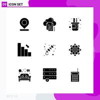 Set of 9 Vector Solid Glyphs on Grid for finance chart document business scale Editable Vector Design Elements