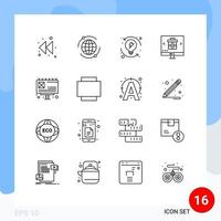 16 User Interface Outline Pack of modern Signs and Symbols of billboard ad progression shopping internet Editable Vector Design Elements