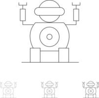 Robot Technology Toy Bold and thin black line icon set vector