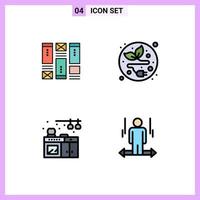 Group of 4 Filledline Flat Colors Signs and Symbols for wireframing kitchen idea leaf man Editable Vector Design Elements