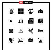 16 Thematic Vector Solid Glyphs and Editable Symbols of rewind arrow dollar open mail Editable Vector Design Elements