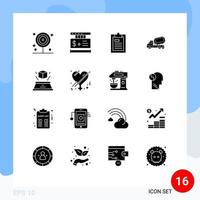 16 Universal Solid Glyphs Set for Web and Mobile Applications roller construction clipboard cement paper Editable Vector Design Elements