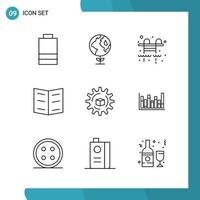 Vector Pack of 9 Outline Symbols Line Style Icon Set on White Background for Web and Mobile