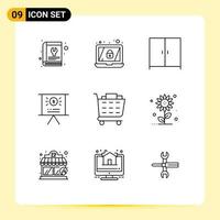 Group of 9 Outlines Signs and Symbols for sub flower checkout furniture buy marketing Editable Vector Design Elements