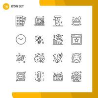 paquete de 16 signos y símbolos de contornos modernos para medios de impresión web, como ver gachas de error, elementos de diseño de vectores editables de laboratorio de alimentos