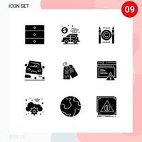 9 User Interface Solid Glyph Pack of modern Signs and Symbols of business jam business traffic overtaking Editable Vector Design Elements