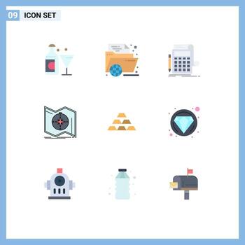 Pack of 9 Modern Flat Colors Signs and Symbols for Web Print Media such as map direction learning calculator banking Editable Vector Design Elements