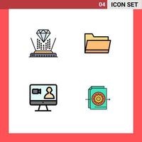 Stock Vector Icon Pack of 4 Line Signs and Symbols for hologram search diamond data computer Editable Vector Design Elements