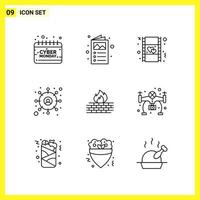 9 Icon Set Simple Line Symbols Outline Sign on White Background for Website Design Mobile Applications and Print Media Creative Black Icon vector background