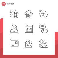 Set of 9 Commercial Outlines pack for application pointer computing map travel Editable Vector Design Elements