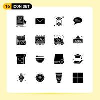 Pack of 16 Modern Solid Glyphs Signs and Symbols for Web Print Media such as online email cube browser conversation Editable Vector Design Elements