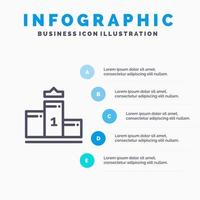 pedestal primer primer lugar educación plantilla de infografía azul plantilla de icono de línea de vector de 5 pasos