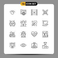 Group of 16 Modern Outlines Set for degree ireland digital video broadcasting sword high Editable Vector Design Elements