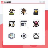 grupo de 9 signos y símbolos de colores planos de línea rellena para desarrollar elementos de diseño de vectores editables compatibles con código de datos de codificación