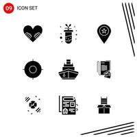 Collection of 9 Vector Icons in solid style Pixle Perfect Glyph Symbols for Web and Mobile Solid Icon Signs on White Background 9 Icons