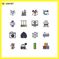 16 iconos creativos, signos y símbolos modernos de acción, vidrio derecho, flecha giratoria, elementos de diseño de vectores creativos editables