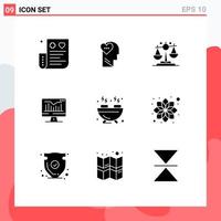 9 Universal Solid Glyph Signs Symbols of barbecue graph head static finance Editable Vector Design Elements