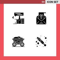 4 Universal Solid Glyphs Set for Web and Mobile Applications finger invitation marketing mail cart Editable Vector Design Elements