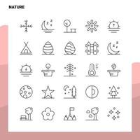 conjunto de iconos de línea natural conjunto de 25 iconos. conjunto de iconos negros de diseño de estilo minimalista vectorial. paquete de pictogramas lineales. vector