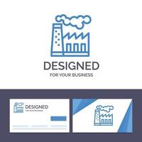 tarjeta de visita creativa y plantilla de logotipo fábrica contaminación producción humo vector ilustración