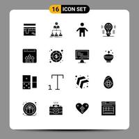 Pack of 16 Modern Solid Glyphs Signs and Symbols for Web Print Media such as mind bulb group brain father Editable Vector Design Elements