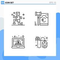 Modern 4 Line style icons Outline Symbols for general use Creative Line Icon Sign Isolated on White Background 4 Icons Pack Creative Black Icon vector background