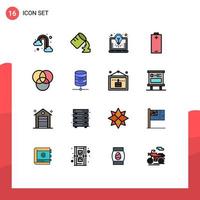 16 Universal Flat Color Filled Lines Set for Web and Mobile Applications server rgb idea energy electric Editable Creative Vector Design Elements