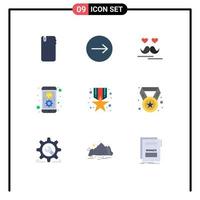 Mobile Interface Flat Color Set of 9 Pictograms of medal mobile celebrate development app Editable Vector Design Elements