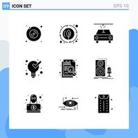 Set of 9 Modern UI Icons Symbols Signs for live chart car analysis product Editable Vector Design Elements