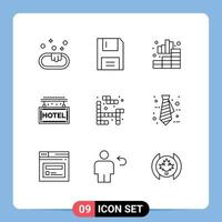 9 User Interface Outline Pack of modern Signs and Symbols of game rest analytics travel hotel Editable Vector Design Elements