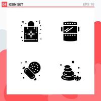 Collection of 4 Vector Icons in solid style Modern Glyph Symbols for Web and Mobile Solid Icon Sign Isolated on White Background 4 Icons