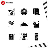 colección de 9 iconos vectoriales en estilo sólido símbolos de glifo perfecto de píxel para web y móvil signos de icono sólido sobre fondo blanco 9 iconos fondo de vector de icono negro creativo