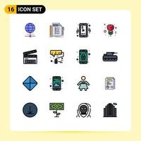 Set of 16 Modern UI Icons Symbols Signs for clapper tulip task red video Editable Creative Vector Design Elements