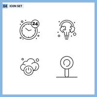 Line Pack of 4 Universal Symbols of clock cloud service line technology Editable Vector Design Elements