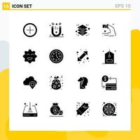 Pack of 16 creative Solid Glyphs of emojis cookie layers waste radioactive Editable Vector Design Elements