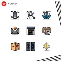 Filledline Flat Color Pack of 9 Universal Symbols of online mail spa email global Editable Vector Design Elements