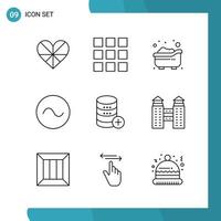 Vector Pack of 9 Outline Symbols Line Style Icon Set on White Background for Web and Mobile Creative Black Icon vector background