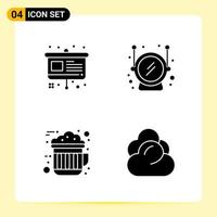 4 iconos creativos para el diseño moderno de sitios web y aplicaciones móviles receptivas 4 signos de símbolos de glifo sobre fondo blanco 4 paquete de iconos fondo de vector de icono negro creativo