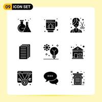 9 iconos creativos para el diseño moderno de sitios web y aplicaciones móviles receptivas 9 signos de símbolos de glifo sobre fondo blanco 9 paquete de iconos fondo de vector de icono negro creativo