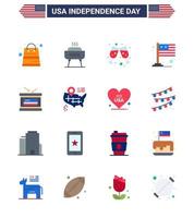 Modern Set of 16 Flats and symbols on USA Independence Day such as independece drum beer usa flag Editable USA Day Vector Design Elements