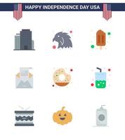 Big Pack of 9 USA Happy Independence Day USA Vector Flats and Editable Symbols of food round cream donut invitation Editable USA Day Vector Design Elements