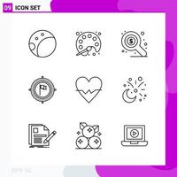 Line Icon set Pack of 9 Outline Icons isolated on White Background for Web Print and Mobile Creative Black Icon vector background